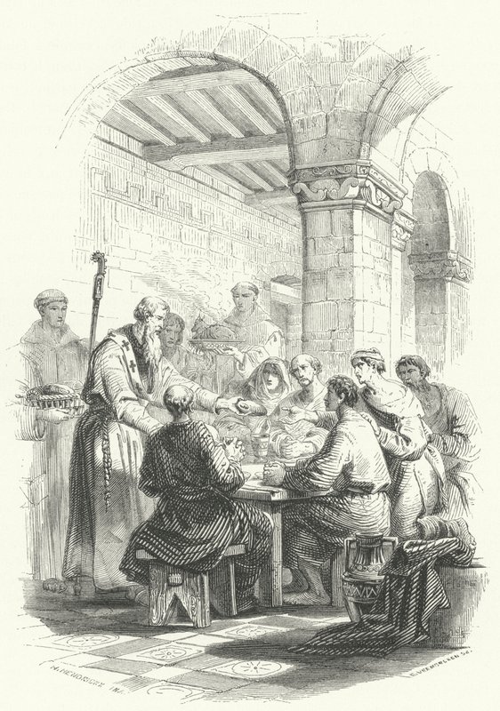 Saint Éloi servant de la nourriture aux pauvres (gravure) - European School
