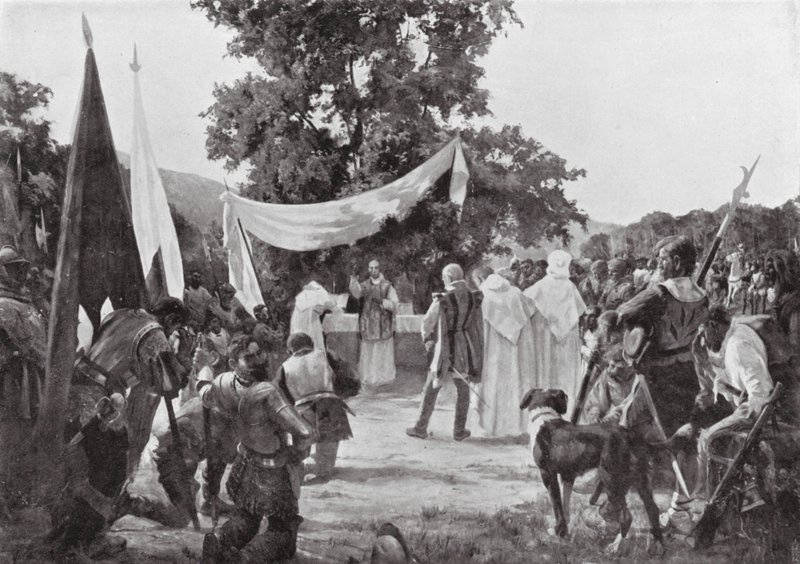 La première messe célébrée au Chili (litho) - European School