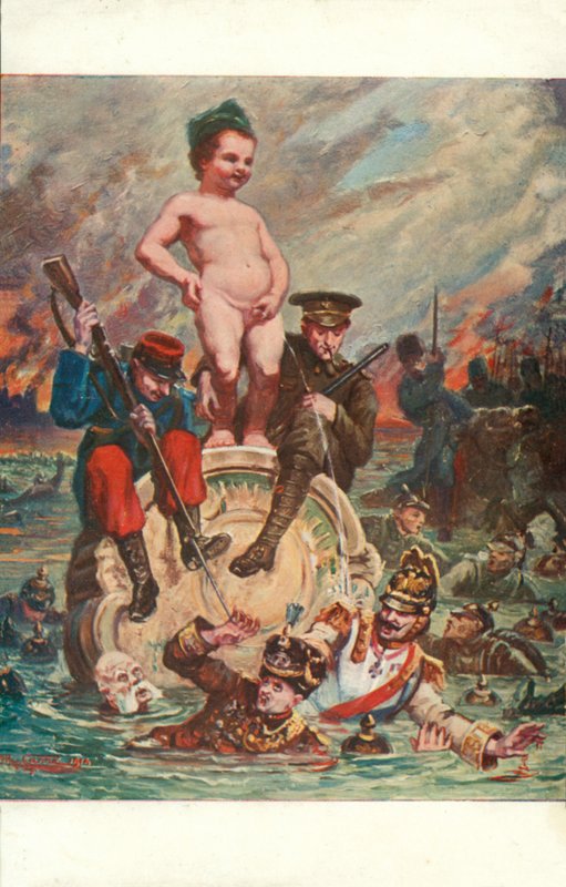 La revanche du Manneken Pis (lithographie couleur) - European School