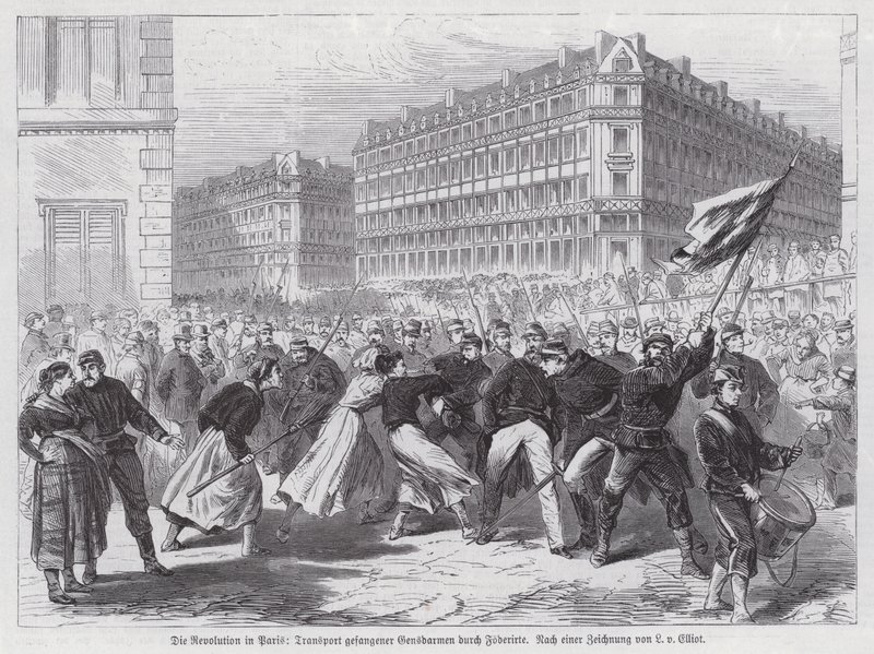 Femmes attaquant des gendarmes capturés escortés par la Garde nationale, Commune de Paris - European School