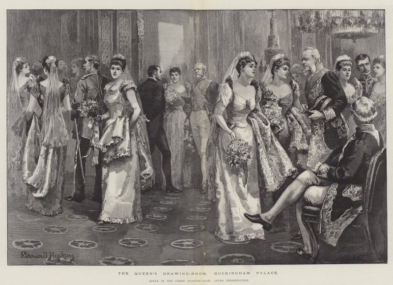 Le Salon de la Reine, Palais de Buckingham, Scène dans le Salon Vert après la Présentation - Everard Hopkins