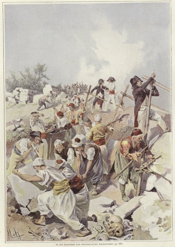 Soldats et civils construisant une barricade - Felicien baron de Myrbach Rheinfeld