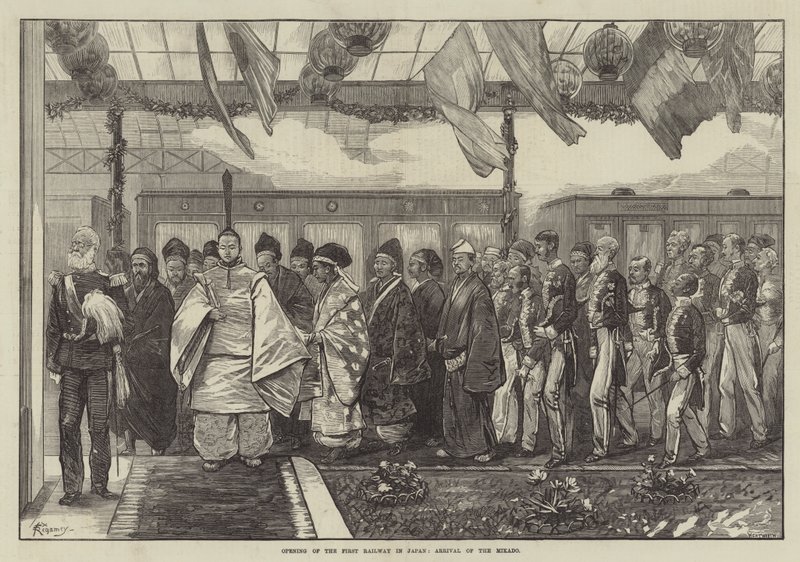 Ouverture du premier chemin de fer au Japon, arrivée du Mikado - Felix Regamey