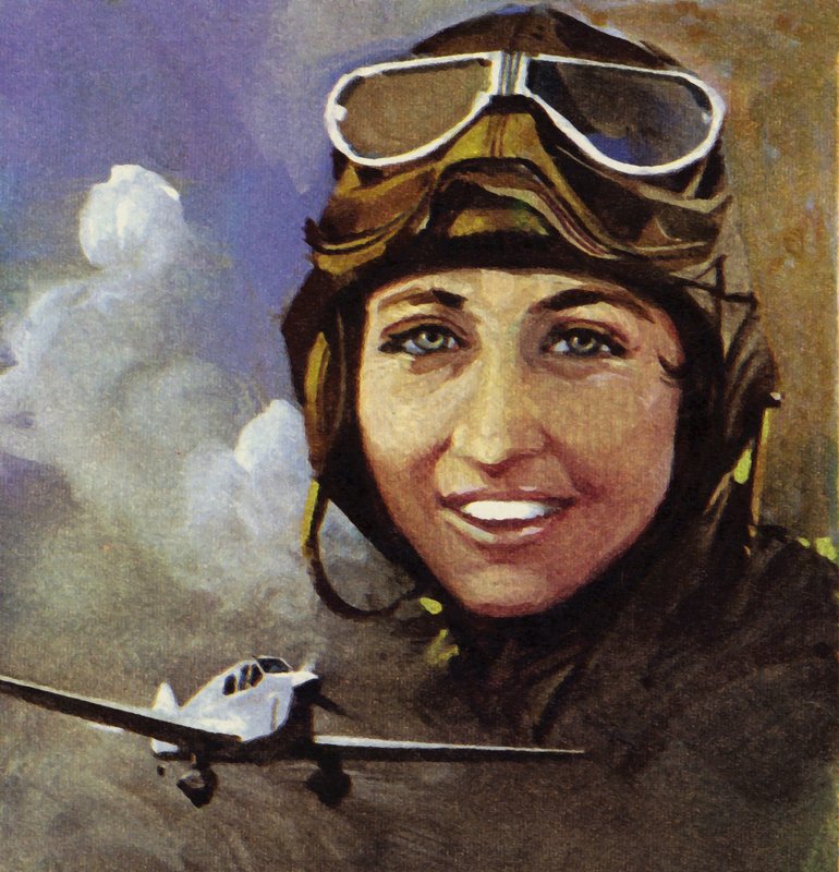 Amy Johnson qui a volé de Croydon à Capetown (lithographie couleur) - Ferdinando Tacconi
