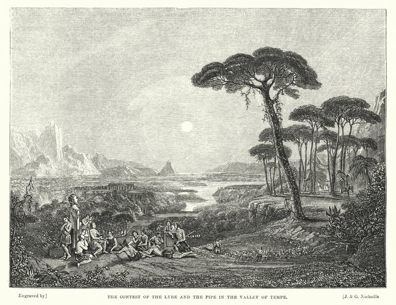 Le concours de la lyre et de la flûte dans la vallée de Tempe (gravure) - Francis (after) Danby