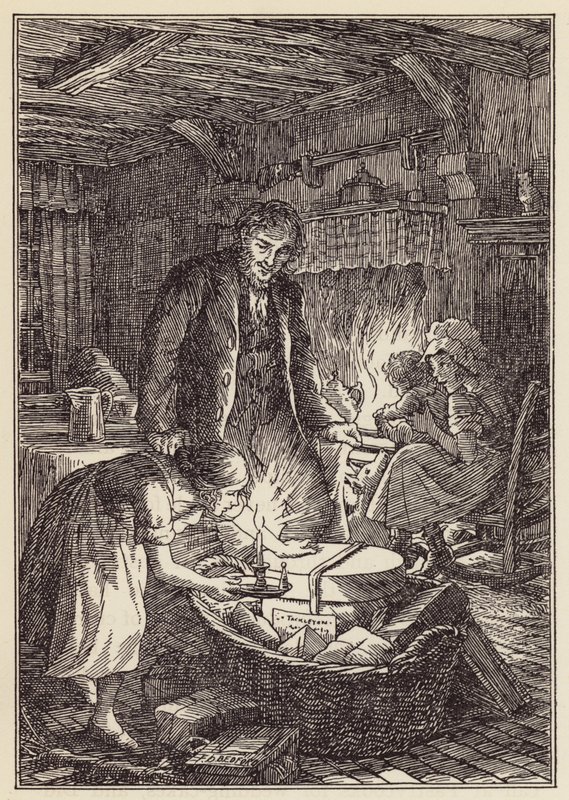 Illustration pour The Cricket on the Hearth de Charles Dickens (lithographie couleur) - Francis Donkin Bedford