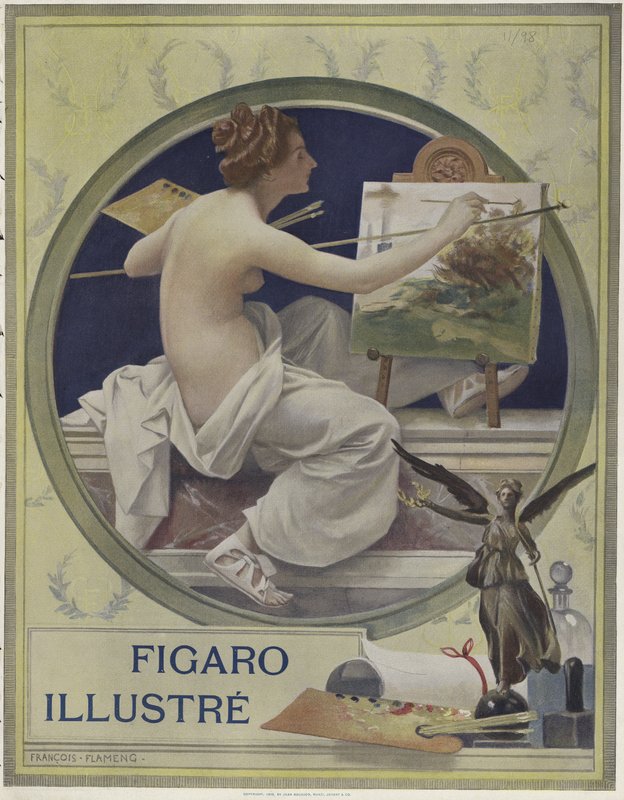 Une femme partiellement nue peignant à un chevalet - Francois Flameng