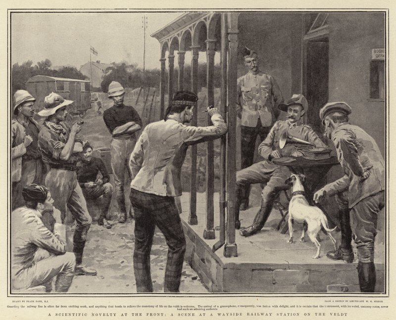 Une nouveauté scientifique au front, une scène à une gare ferroviaire sur le Veldt - Frank Dadd