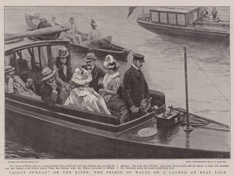 Ascot dimanche sur la rivière, le prince de Galles sur un bateau à Bray Lock - Frank Dadd