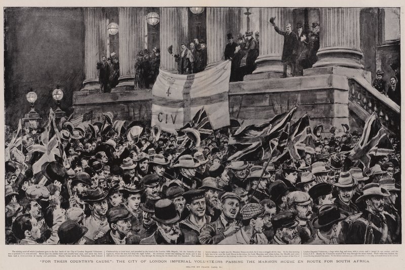 Pour la cause de leur pays, les volontaires impériaux de la ville de Londres passant devant le Mansion House en route pour l