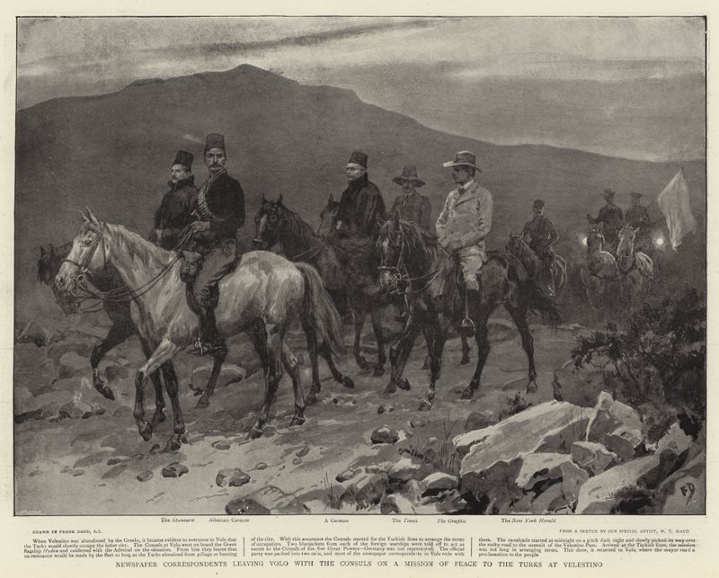 Correspondants de presse quittant Volo avec les consuls en mission de paix auprès des Turcs à Velestino - Frank Dadd