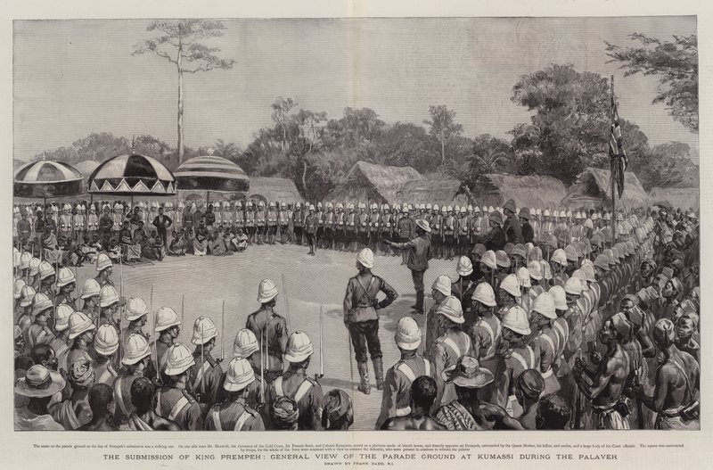 La soumission du roi Prempeh, vue générale du terrain de parade à Kumassi pendant le palabre - Frank Dadd