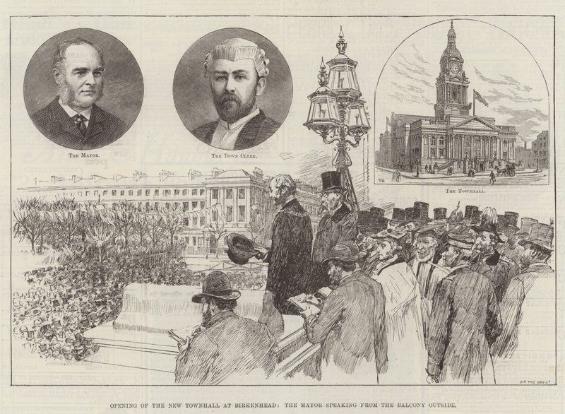 Ouverture de la nouvelle mairie de Birkenhead, le maire parlant depuis le balcon extérieur - Frank Watkins