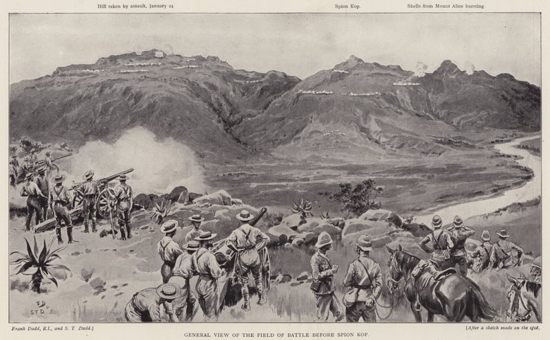 Vue générale du champ de bataille avant Spion Kop (lithographie) - Frank (after) Dadd
