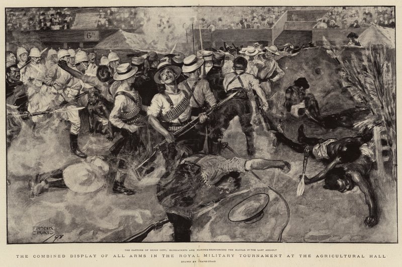 La démonstration combinée de toutes les armes au tournoi militaire royal au Agricultural Hall - Frank Craig