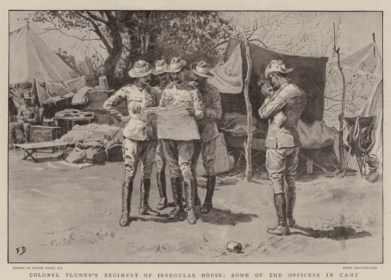 Le régiment de cavalerie irrégulière du colonel Plumer, certains des officiers au camp - Frank Dadd
