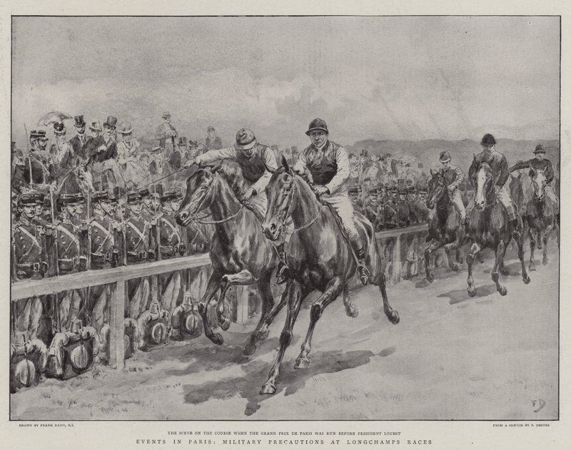 Événements à Paris, Précautions militaires aux courses de Longchamps - Frank Dadd