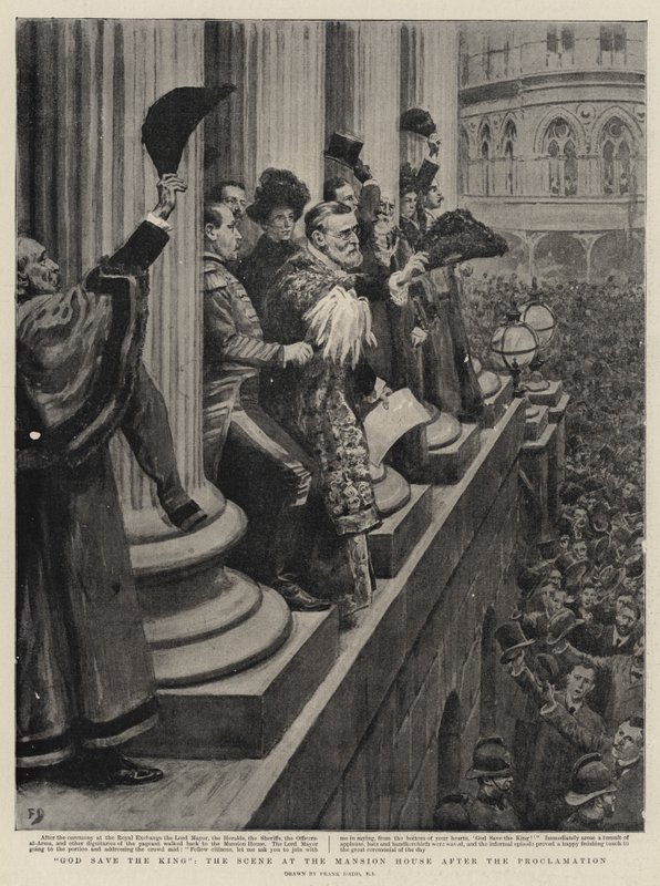 Dieu sauve le roi, la scène au Mansion House après la proclamation - Frank Dadd