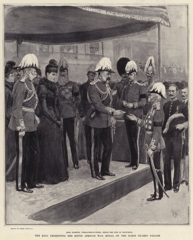 Le Roi remettant la médaille de la guerre sud-africaine sur la parade des Horse Guards - Frank Dadd