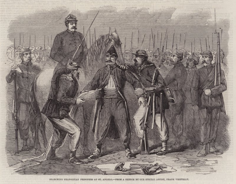 Fouille des prisonniers napolitains à St Angelo - Frank Vizetelly