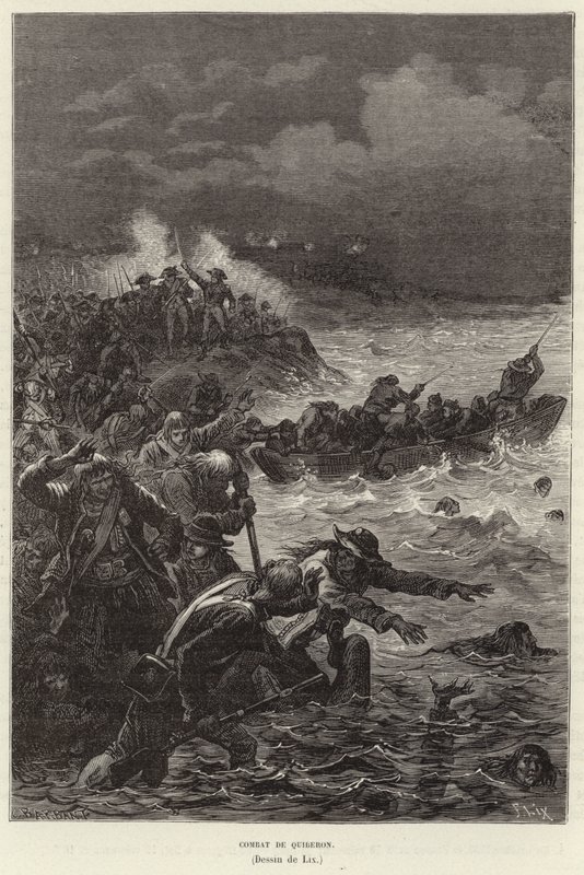 Combat de Quiberon. Partisans de la Chouannerie et du soulèvement de la Vendée tentant de fuir les forces républicaines à Quiberon, France, Révolution française - Frederic Theodore Lix