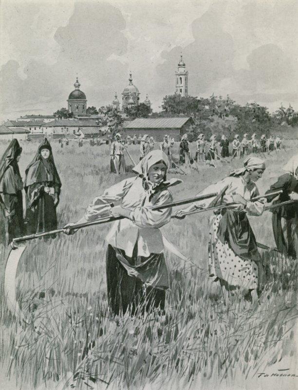 Un couvent à Novgorod : Les nonnes faisant du foin - Frederic de Haenen
