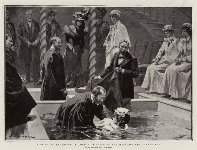 Baptême par Immersion à Londres, une Scène au Tabernacle Métropolitain - Frederic de Haenen