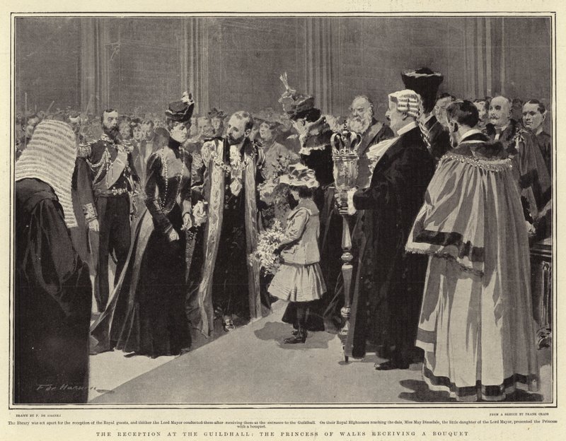 La réception à Guildhall, la princesse de Galles recevant un bouquet - Frederic de Haenen