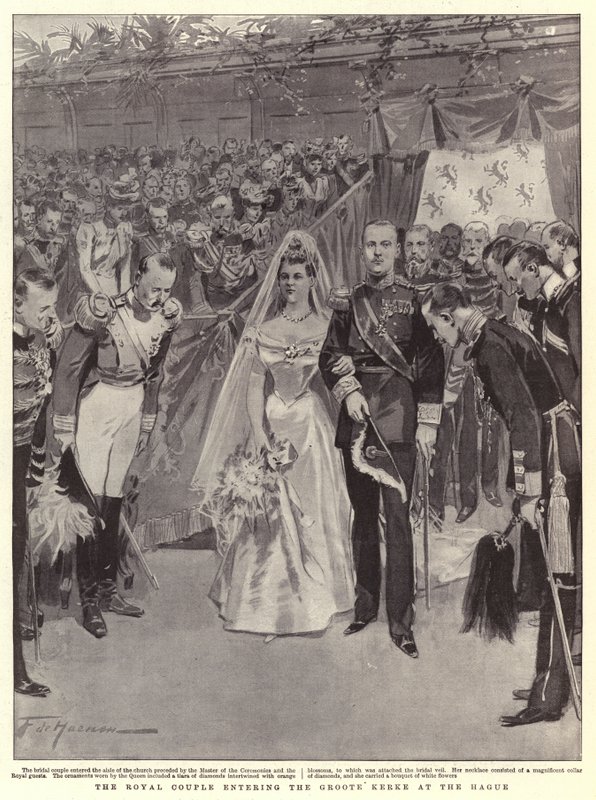 Le couple royal entrant dans la Groote Kerke à La Haye - Frederic de Haenen