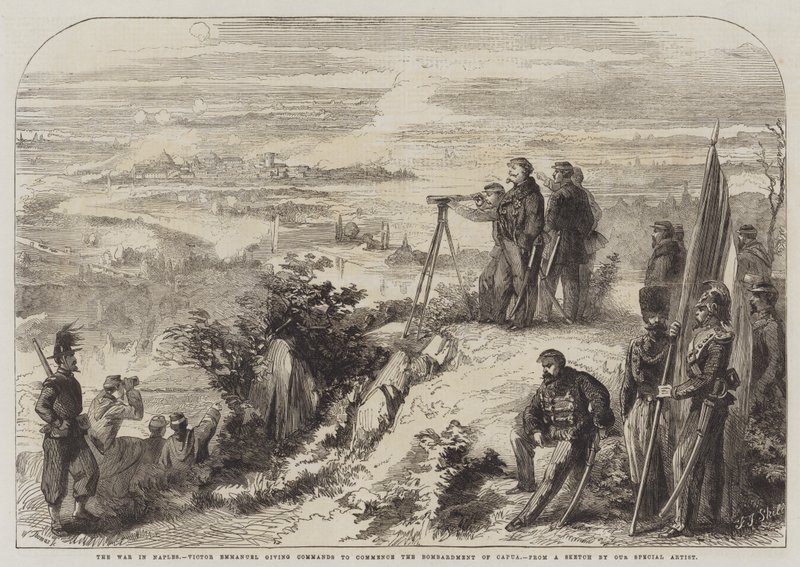 La guerre à Naples, Victor Emmanuel donnant des ordres pour commencer le bombardement de Capua - Frederick John Skill