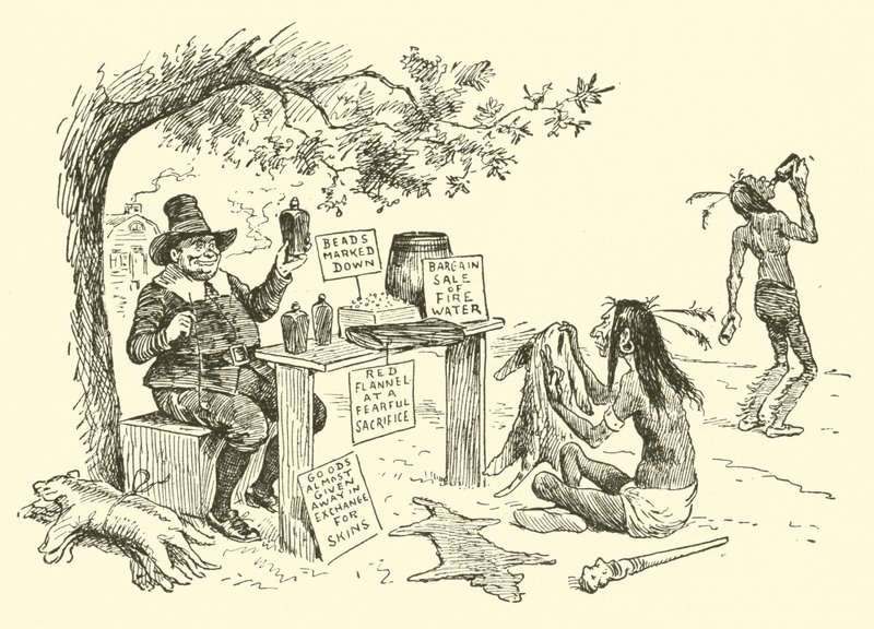 Les puritains troquent avec les Indiens - Frederick Burr Opper