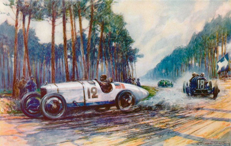 Le premier succès américain en Grand Prix a eu lieu lorsque la Duesenberg de Jimmy Murphy a remporté la victoire au Mans en 1921 - Frederick Gordon (after) Crosby