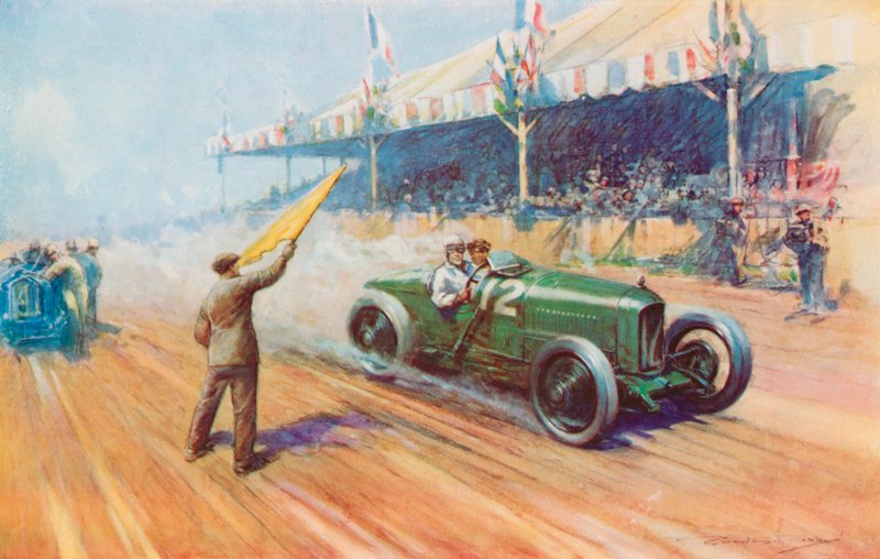 Sir Henry Segrave remportant la première victoire britannique en Grand Prix avec la Sunbeam de deux litres sur le circuit de Tours - Frederick Gordon (after) Crosby