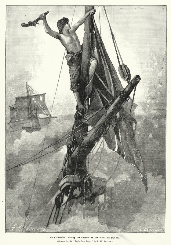Jack Crawford clouant les couleurs au mât (gravure) - Frederick William (after) Burton