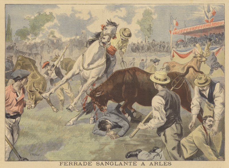 Fin sanglante de la traditionnelle marque des taureaux à Arles - French School