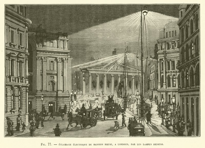 Éclairage électrique de Mansion House, à Londres, par les lampes Siemens - French School