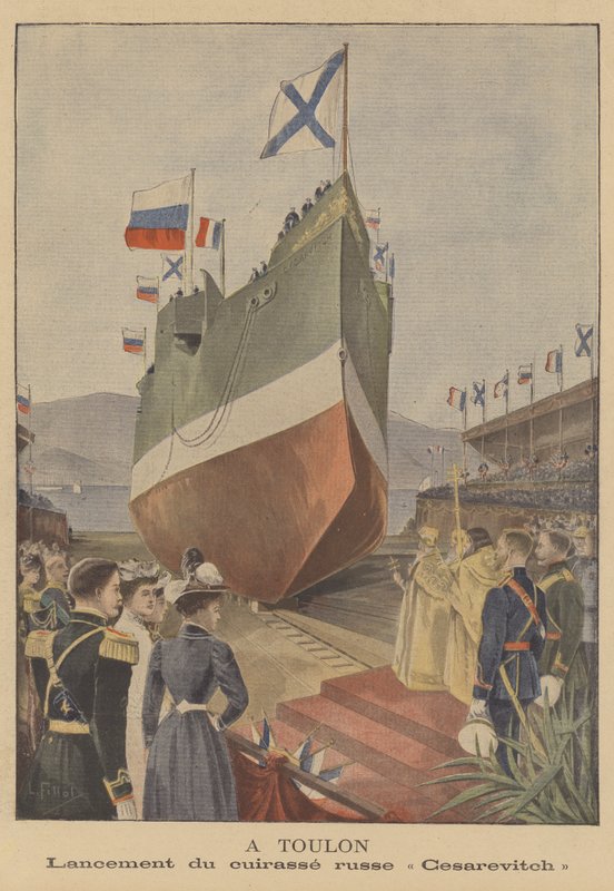 Lancement du cuirassé russe Tsesarevich à Toulon - French School