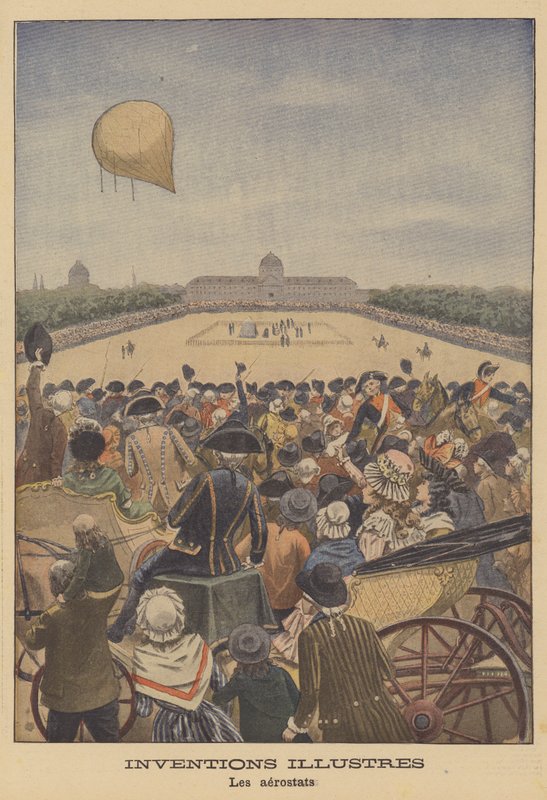 Lancement du premier ballon à hydrogène par Jacques Charles et les frères Robert à Paris, 1783 - French School