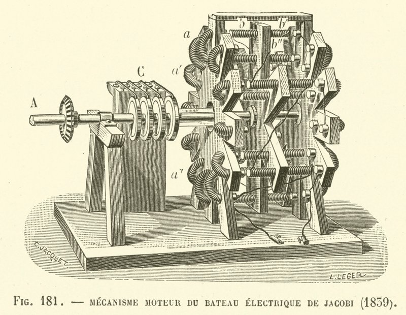 Mécanisme moteur du bateau électrique de Jacobi, 1839 - French School
