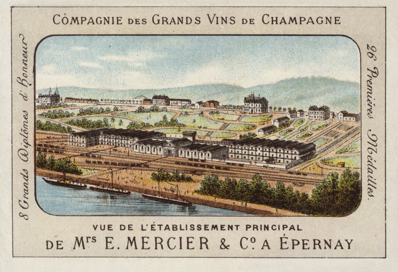 Établissement principal de E Mercier et Co, producteurs de Champagne, Épernay, France (chromolithographie) - French School