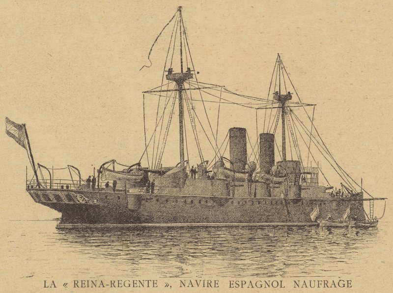 Le croiseur protégé espagnol Reina Regente, perdu en mer avec tout l