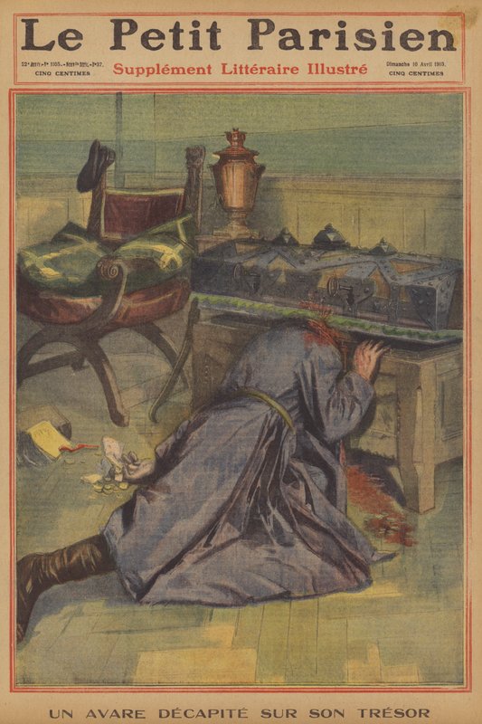Un avare décapité par son trésor (lithographie en couleur) - French School