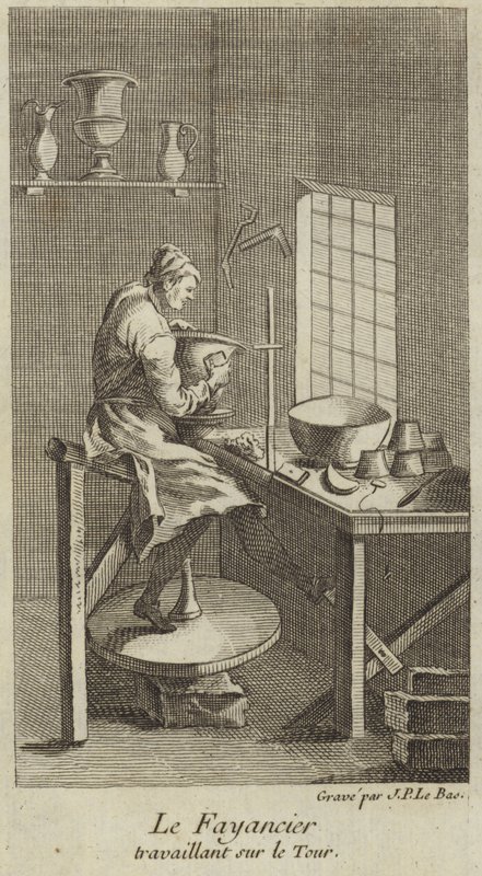 Un potier travaillant à la roue - French School
