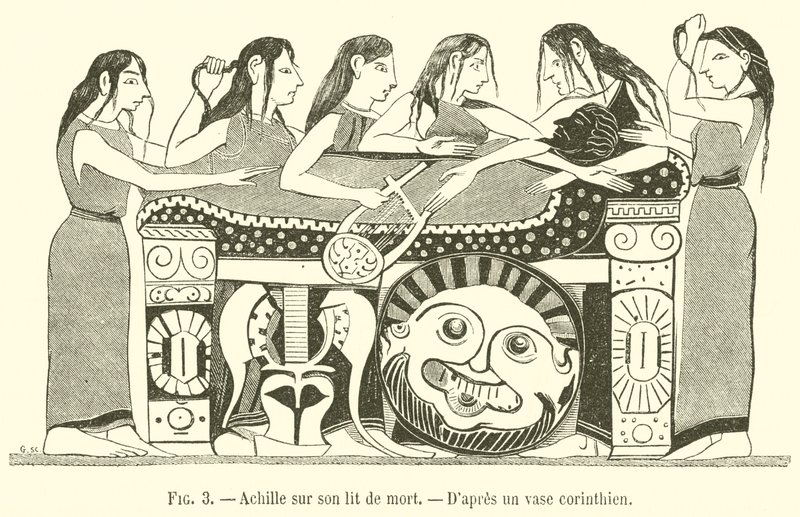 Achille sur son lit de mort - French School