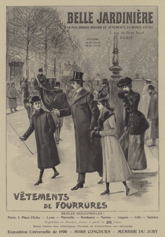 Publicités pour des vêtements en fourrure de Belle Jardinière, Paris - French School