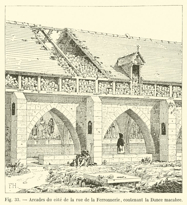 Arcades du côté de la rue de la Ferronnerie, contenant la Danse macabre - French School