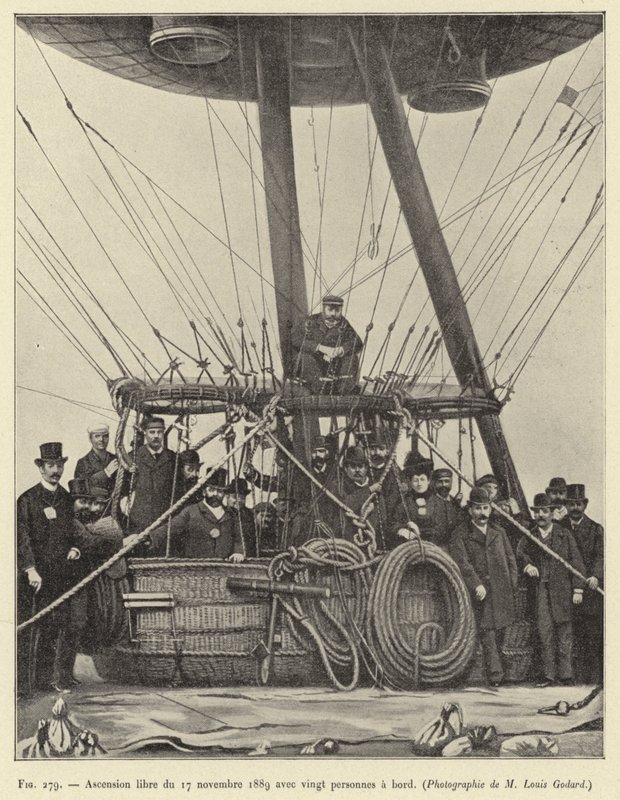 Ascension libre du 17 novembre 1889 avec vingt personnes à bord - French School
