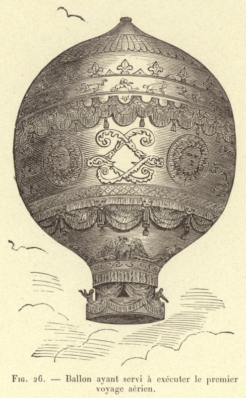 Ballon ayant servi à exécuter le premier voyage aérien (gravure) - French School