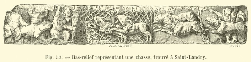 Bas-relief représentant une chasse, trouvé à Saint-Landry - French School