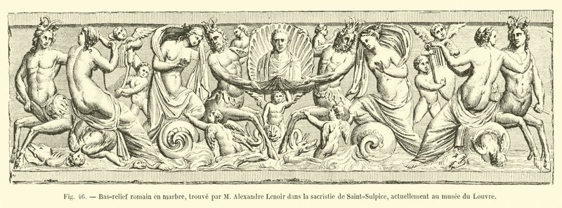 Bas-relief romain en marbre, trouvé par M. Alexandre Lenoir dans la sacristie de Saint-Sulpice, actuellement au musée du Louvre - French School